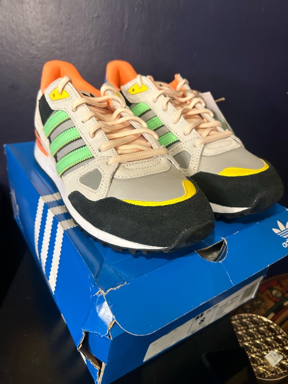 adidas ZX 750 Sneakers in Black, Gray, Green & Orange - Picture 2 of 5